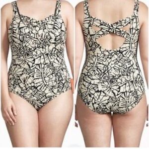 Miraclesuit Black and Cream Abstract One Piece Swimsuit